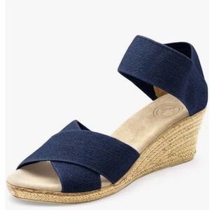 Charleston Shoe Co Cannon Navy Linen Espadrille Wedge Sandal Women's Size 6